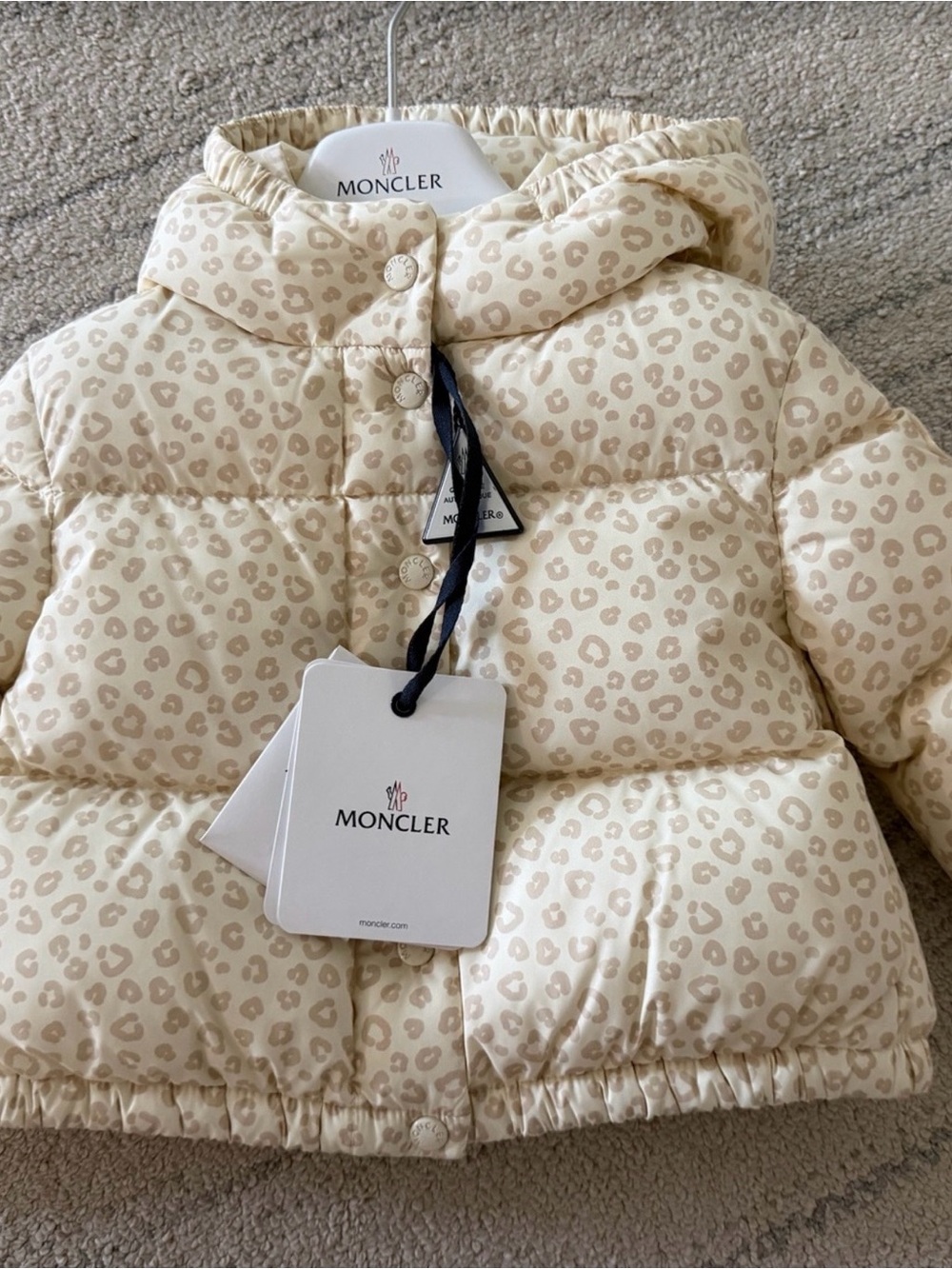 Moncler Cream and Light Beige Leopard Print Coat